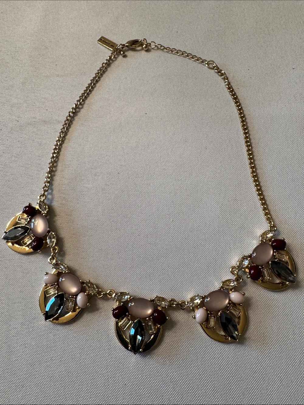 Gold-Tone Statement Necklace with Pink and Burgundy Accents